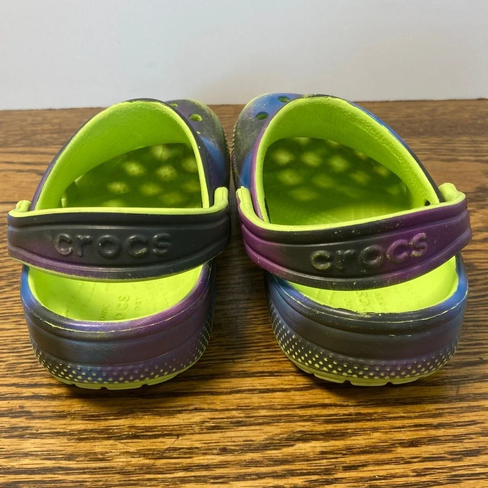Crocs Classic Galaxy Spray Paint Clogs Kids Size C10 Neon Green Purple Black